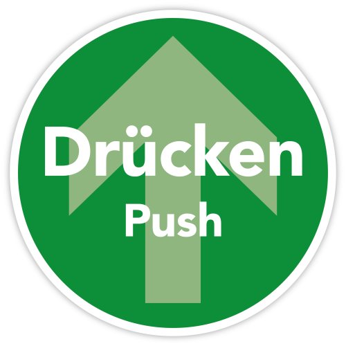 Tür-Aufkleber Pfeil „Drücken/Push Text“ Symbol Etikett, grün | Größe wählbar